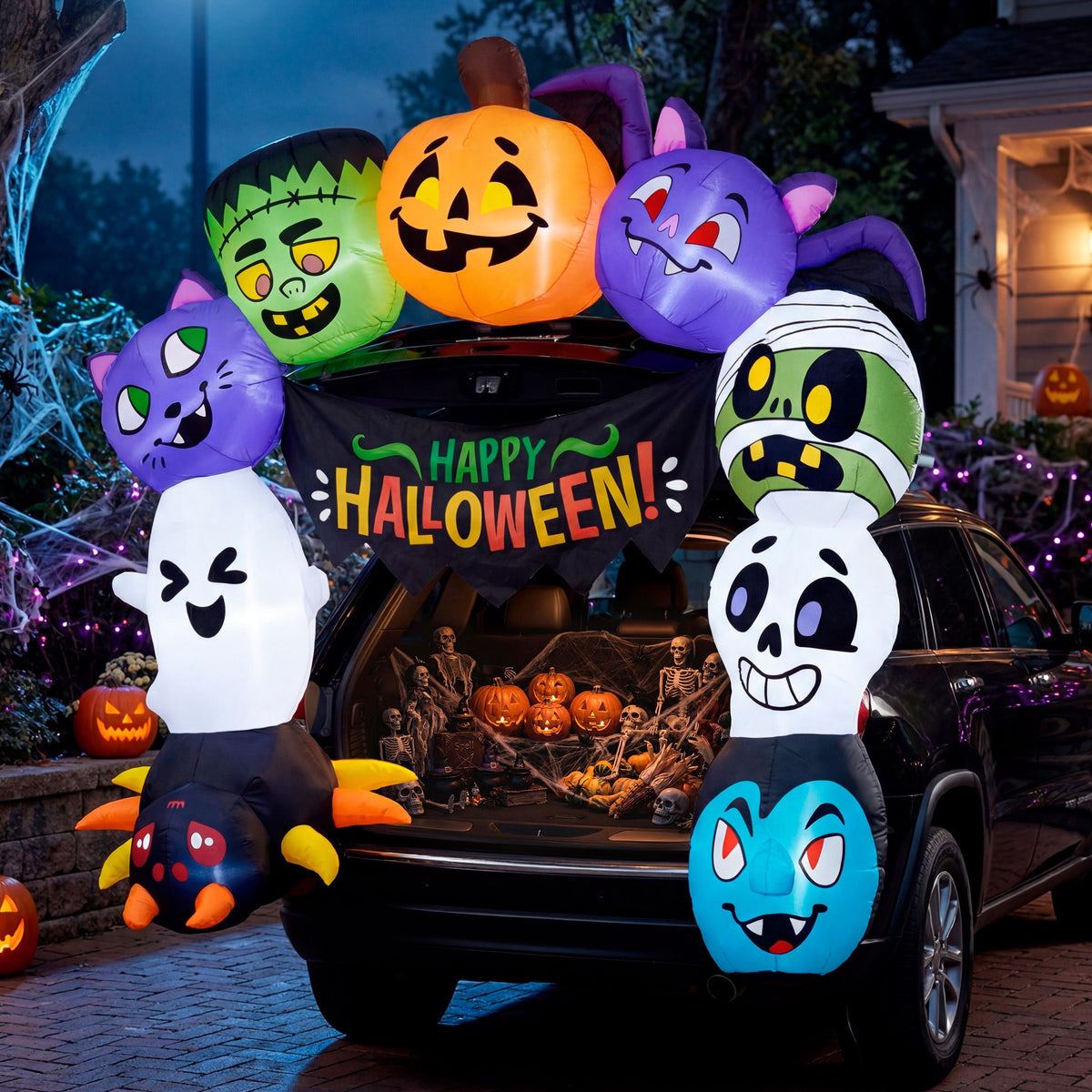 Joyfy 6 ft Halloween Inflatable Archway Decoration with Multi-Characters, Trunk or Treat Car Decorations Kit Archway wit