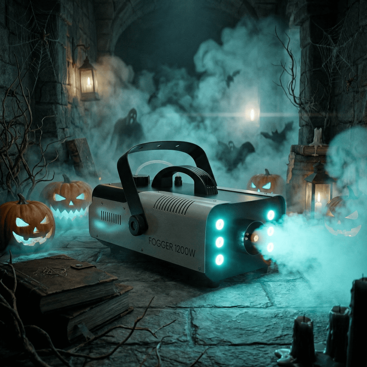 Halloween Fog Machine Smoke Machine 1200W with RGB LED Lights & Remote - Haze Smoke Generator for Halloween, Party, Stag
