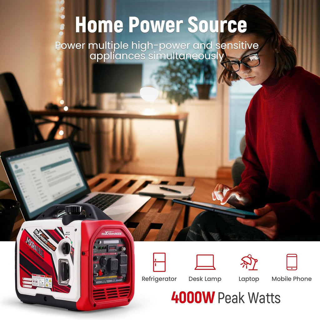 maXpeedingrods 4000 Peak Watt 3200 Running Watt Portable Gas Inverter Generator With Bluetooth App, RV Ready, CO Alarm -