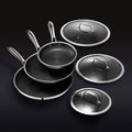 HexClad Hybrid Stainless Steel Cookware Pan Set, 6 Piece, 8 inch, 10 inch, 12 inch, Glass Lids, Black