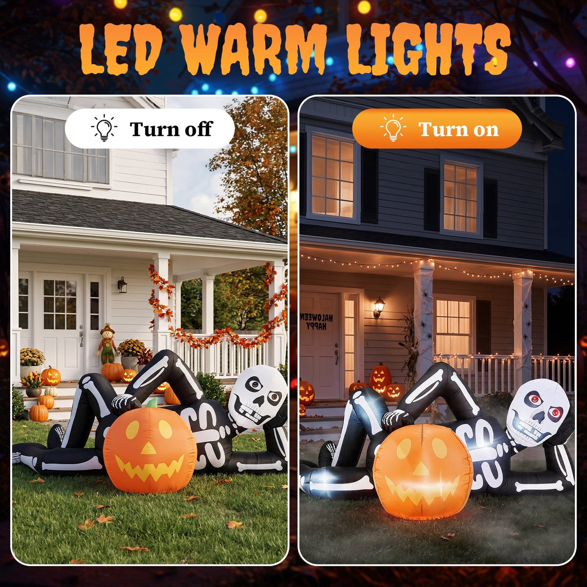 Ktaxon 7' Halloween Inflatables Skeleton Outdoor Halloween Decoration Reclining Skeleton with Pumpkin,Built-In LED Light