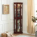Corner Display Curio Cabinet With Tempered Glass Shelves, Mirrored Back And Built-In Lighting, 69.75H x 21.5W x 16D
