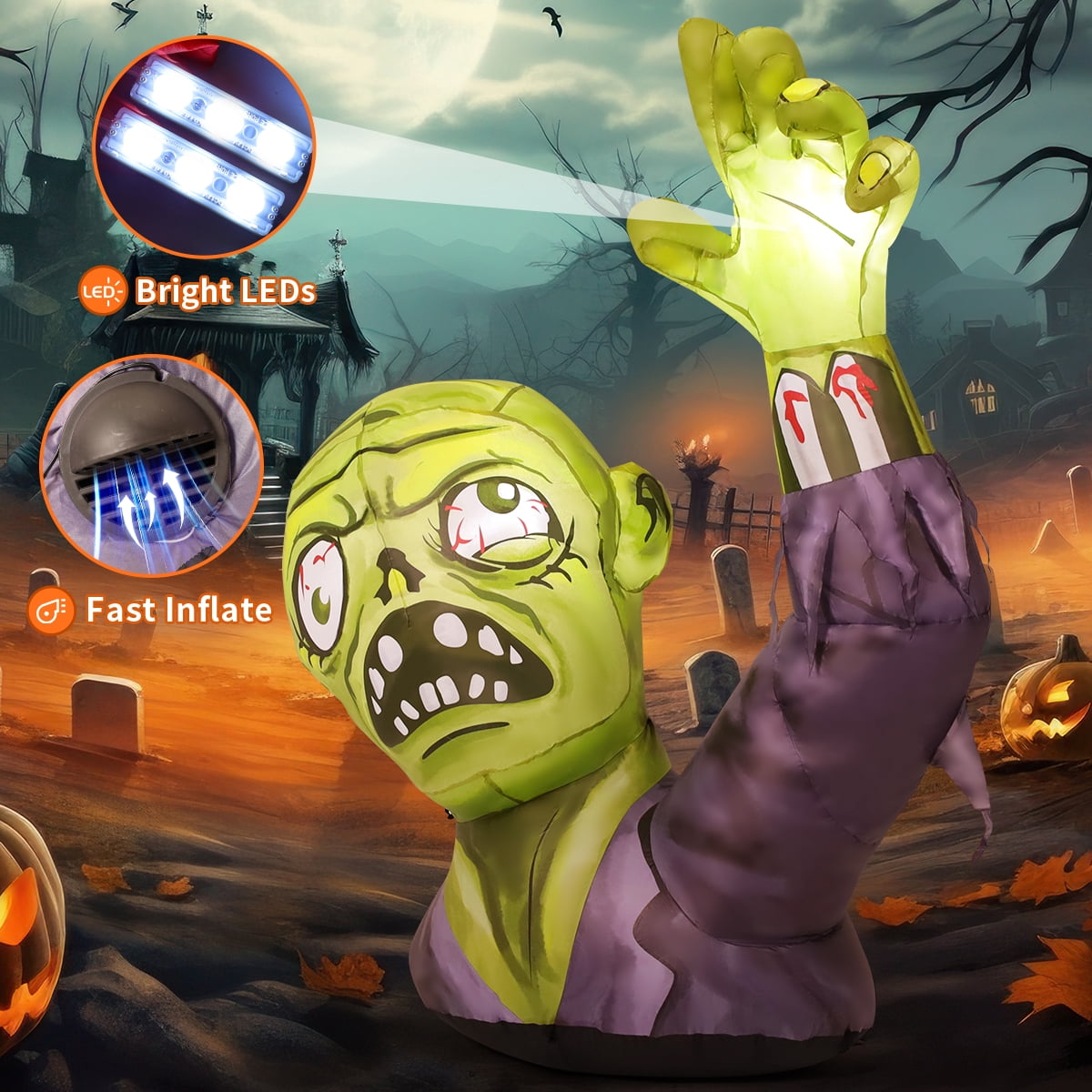 GOOSH Halloween Inflatable 5 FT Zombie Inflatable Shaking Hands, Zombie Inflatable Halloween Decorations Scary Halloween