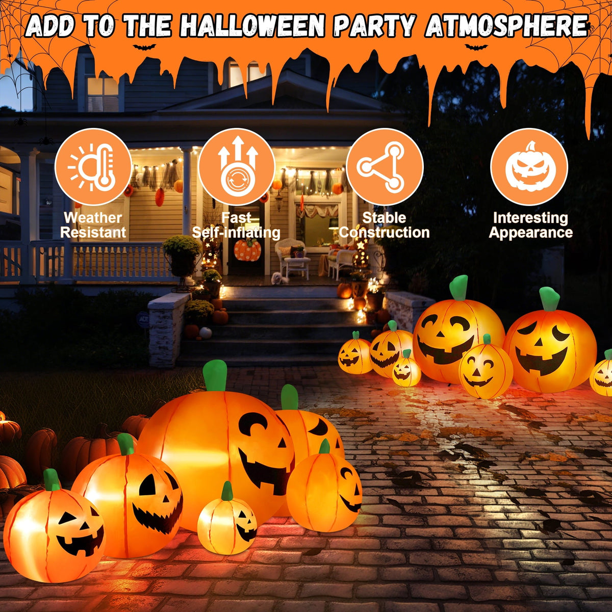 Yexmas 8 FT Halloween Inflatables Pumpkin, 7 Pumpkins Halloween Outdoor Decoration with Built-in LED Lights, Halloween B