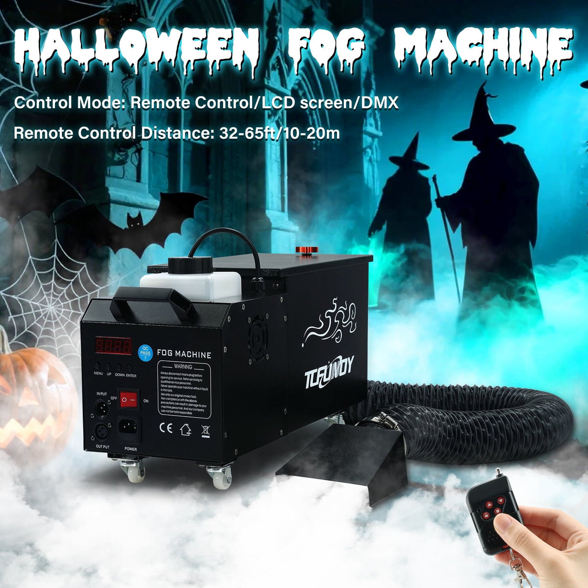 TCFUNDY 1500W Low Lying Fog Machine, Dry-Ice Effect Fogger w/ Tube, Ground Smoke Machine w/ DMX & Wireless Remote Contro
