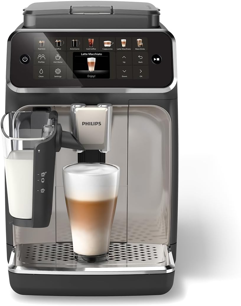 Philips Fully Automatic Espresso Machine With LatteGo Milk System, Integrated Grinder, 12 Hot & Iced Coffee Pre-Sets, 15