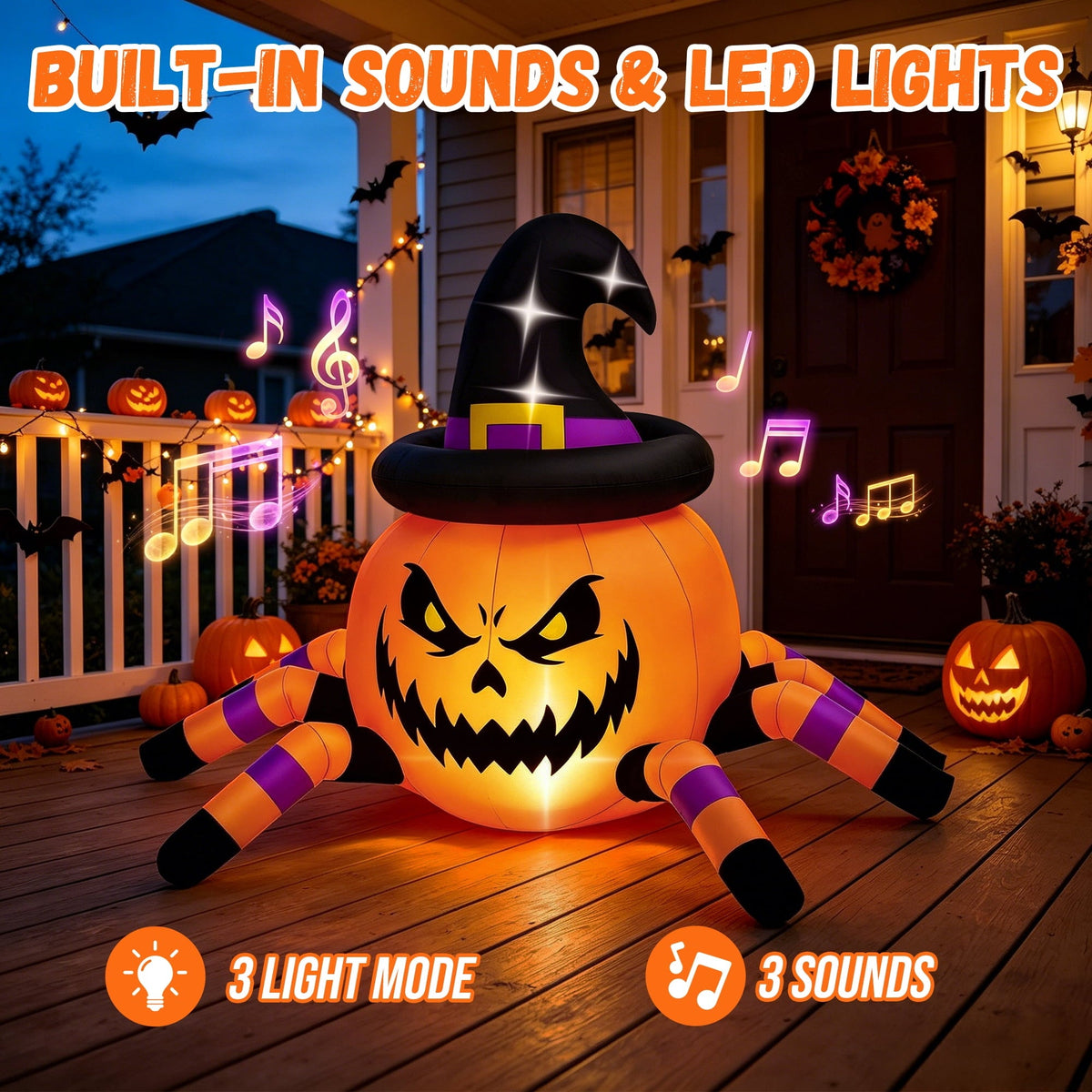 Firstness 2.4GHz Remote Control Car Halloween Inflatable Pumpkin Spider Blow ups Rc Car 360° Rotation, 3 Music and LED L