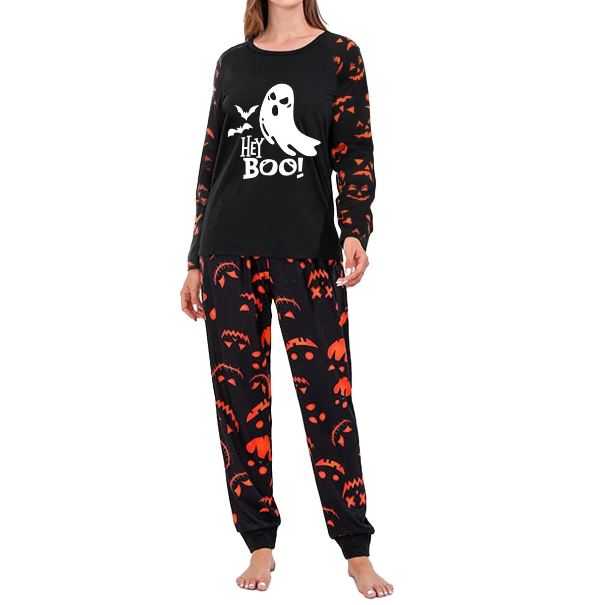DAKIMOE Halloween Pajamas Family Matching Glow In The Dark Halloween Print Long Sleeve PJs Set Outfits 2 Pieces Cotton L