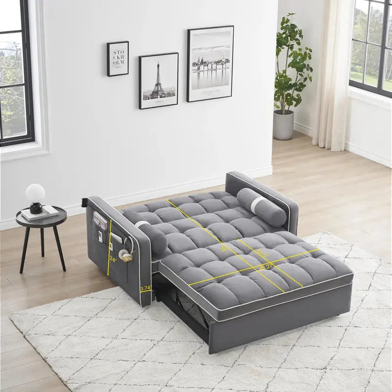 GNIXUU 3-in-1 Velvet Sleeper Sofa Bed With Adjustable Backrest And Storage - 55.5in W x 36in D x 30in H, 70in D x 45in W