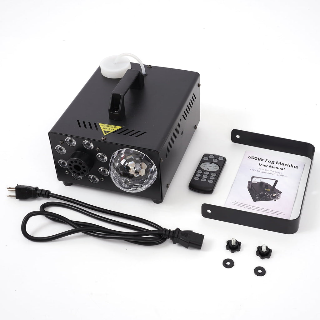 Yexmas 600W Fog Machine with Disco Ball & 8 RGB LED Lights – 2000CFM and Remote Control for Parties, Weddings, Halloween