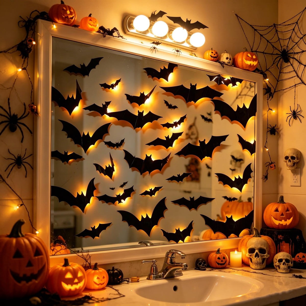 DUHKP 36 Pack Light Up Bats Halloween Decorations, Orange | 3D Stereoscopic Design, Removable Bat Wall Stickers, for Ind