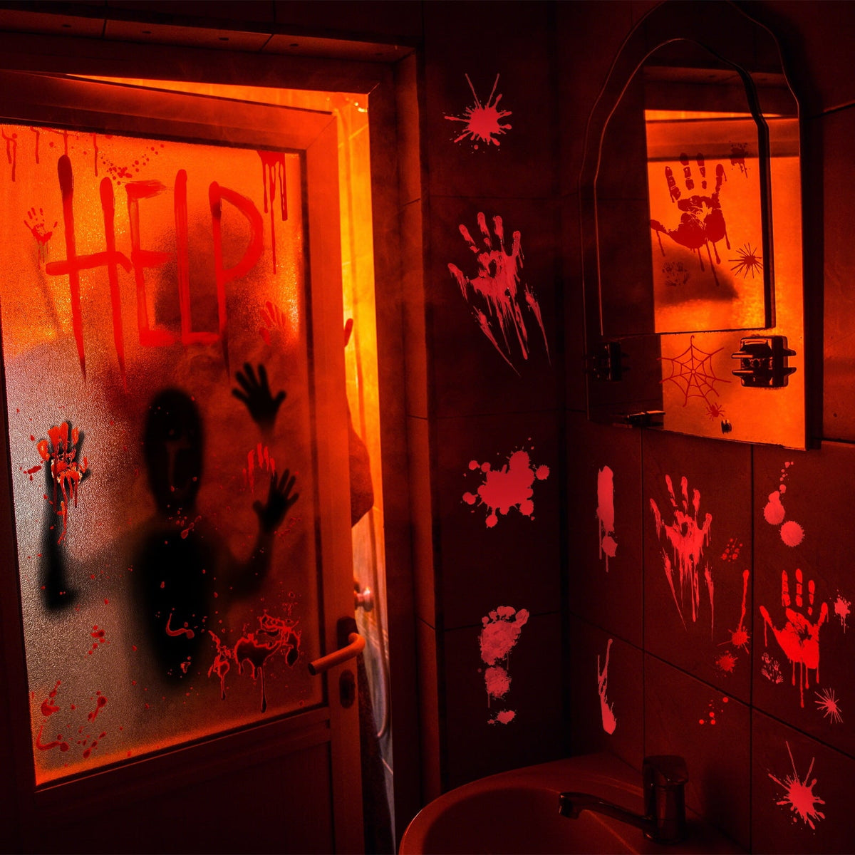 Toodour Halloween Bloody Window Clings Posters, Bloody Handprint Sticker Party Decoration for Haunted House Door Creepy