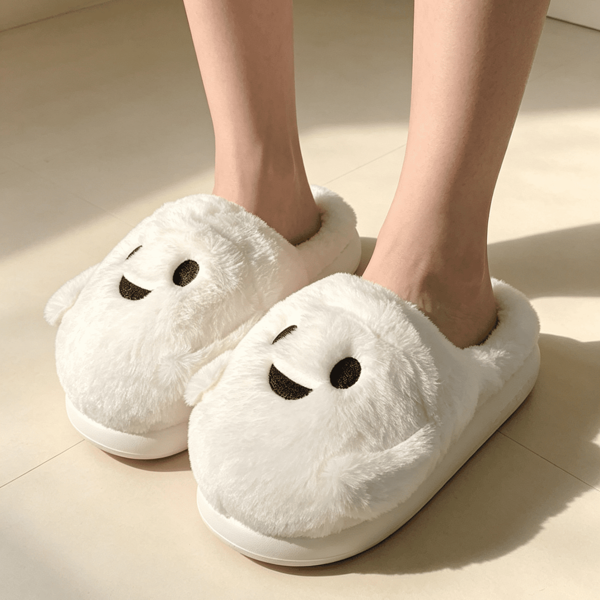 KEVCHE Halloween Ghost Pumpkin House Slippers, Warm Cozy Plush Slippers for Indoor Outdoor Home, Cute Spooky Holiday Foo