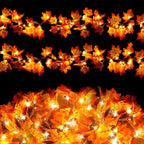 AGCAN 3 Pack Maple Leaf String Light, Total 60 LED 30Ft Artificial Fall Decor Leaf Light USB Operated Centerpiece Table