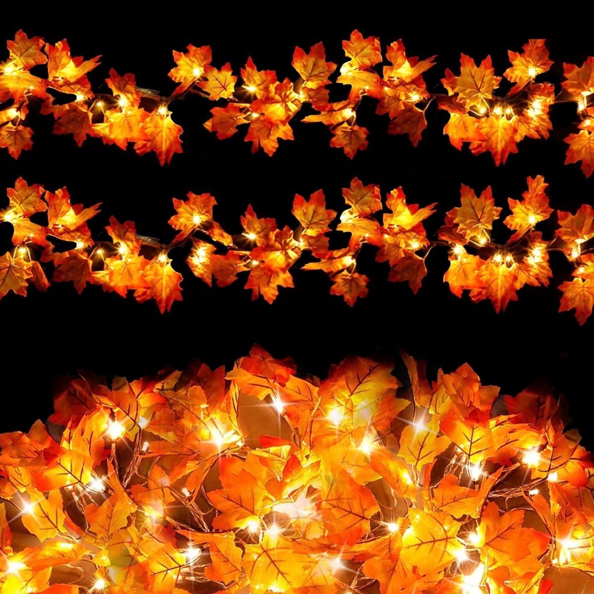 AGCAN 3 Pack Maple Leaf String Light, Total 60 LED 30Ft Artificial Fall Decor Leaf Light USB Operated Centerpiece Table