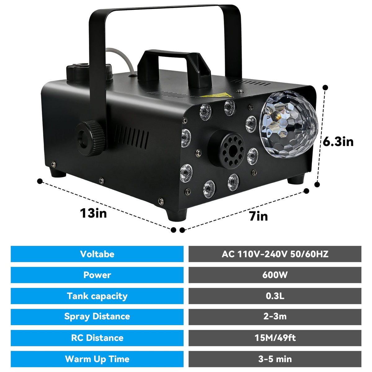 Yexmas 600W Fog Machine with Disco Ball & 8 RGB LED Lights – 2000CFM and Remote Control for Parties, Weddings, Halloween