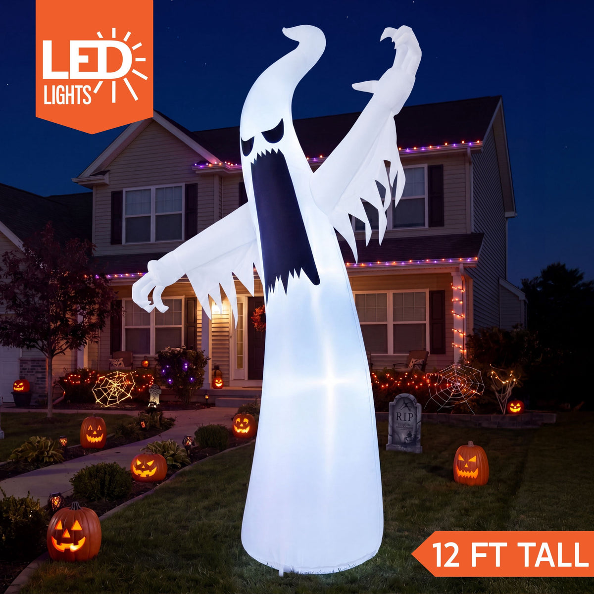 Joyfy 12ft Halloween Ghost Inflatable, Giant Ghosts inflatables with Build-in LEDs Outdoor Decorations, Blow Ups Hallowe