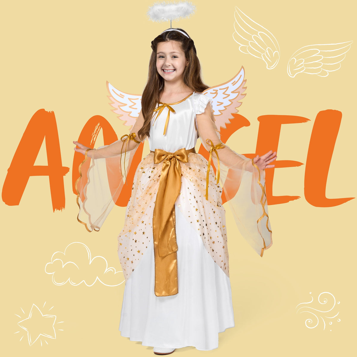 Joyfy Halloween Angel Costume for Girls, Angel Dress for Kids, Guardian Angel Set for Halloween Costumes Themed Party Co