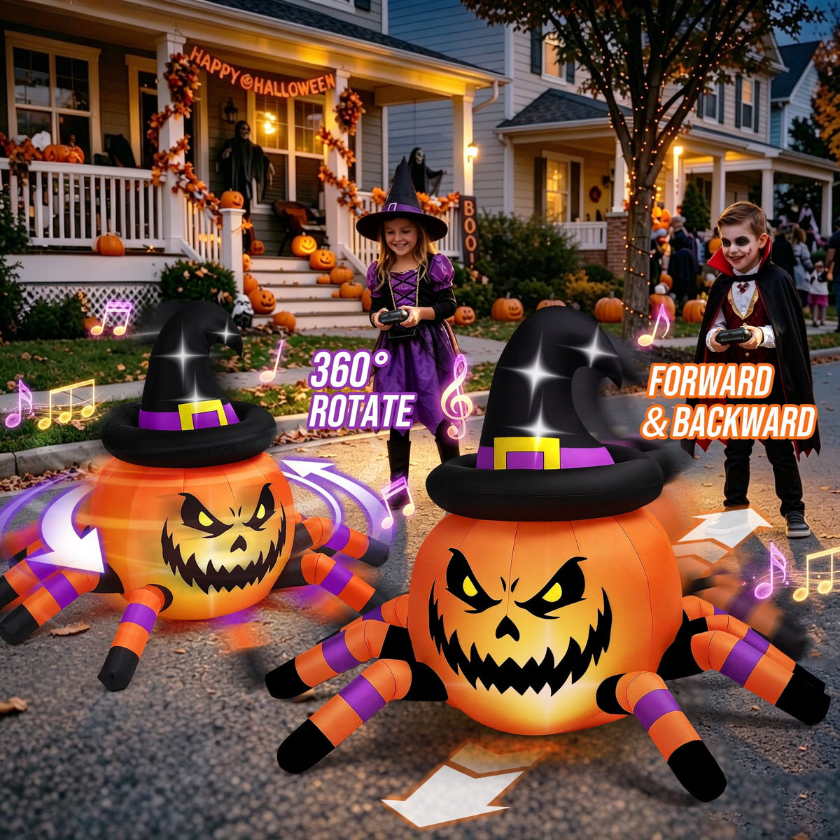 Firstness 2.4GHz Remote Control Car Halloween Inflatable Pumpkin Spider Blow ups Rc Car 360° Rotation, 3 Music and LED L