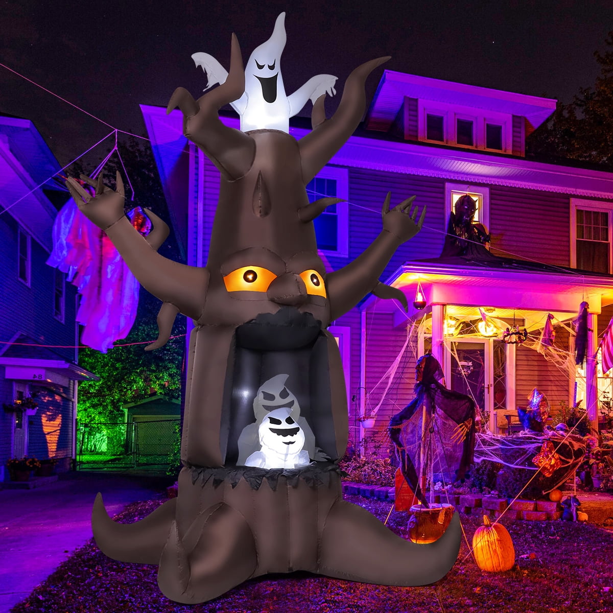 GOOSH Halloween Inflatables 9 FT Animated Halloween Tree Inflatables with Built-in LED lights, Scary Spooky Tree Inflata