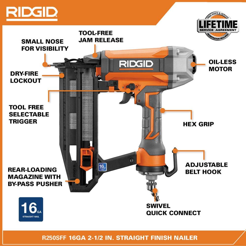 RIDGID 6 Gal. Portable Electric Pancake Air Compressor With 18GA Brad Nailer, 16GA Finish Nailer And 18GA Finish Stapler