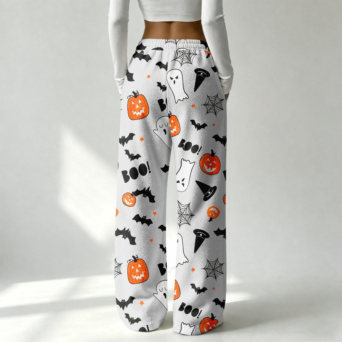 Halloween Pajama Pants for Women Halloween Pumpkin Print Fuzzy Sleep Pants for Women Warm Cozy Pj Bottoms Lounge Pants P