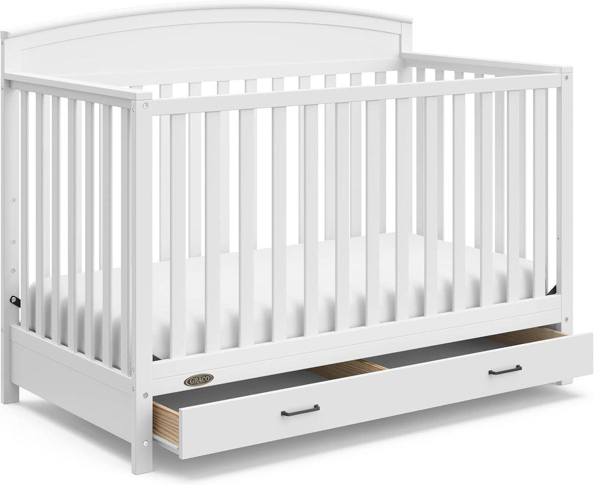 Graco 5-in-1 Convertible Crib With Storage Drawer, White