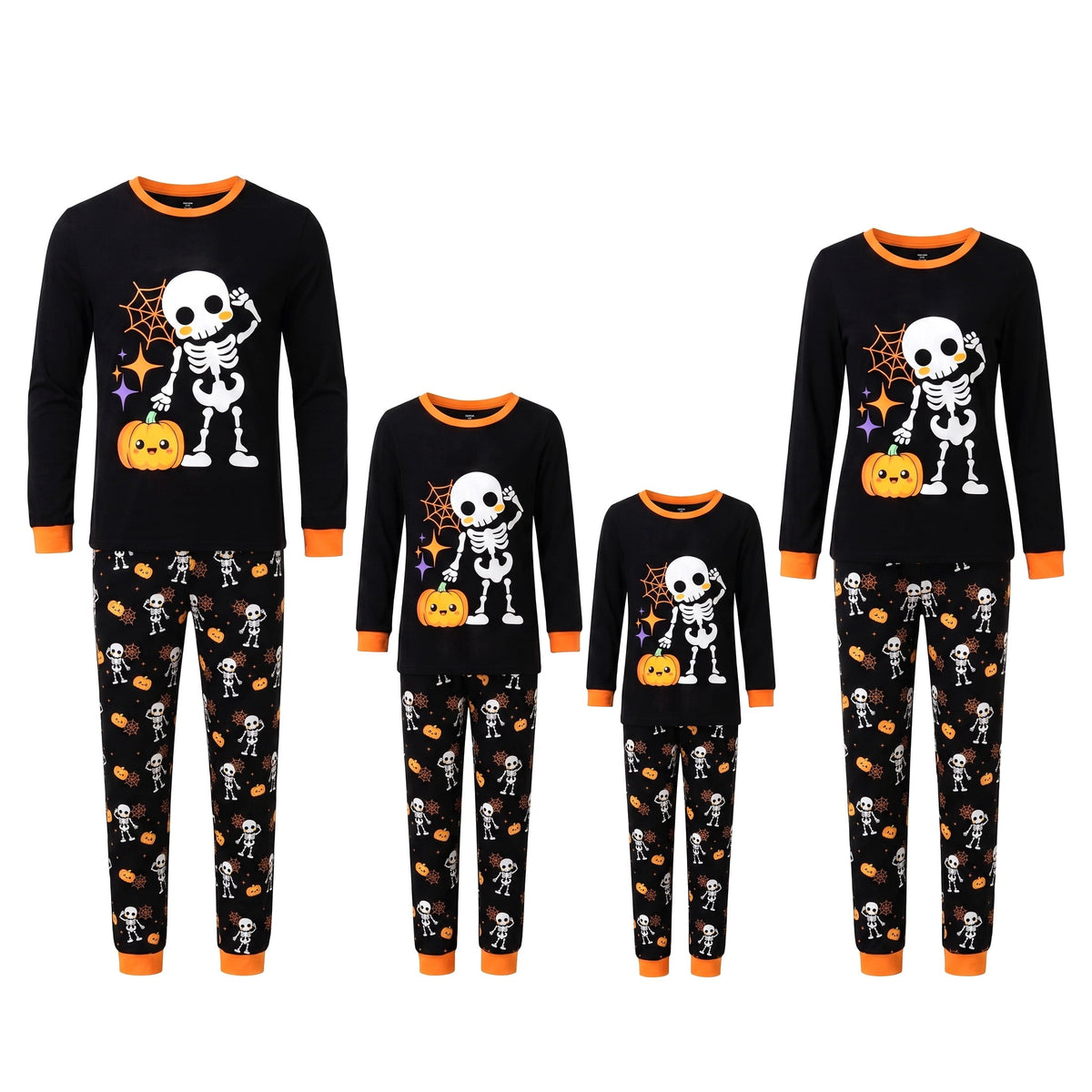NIPAXO Family Matching Halloween Pajamas Set - Spooky Cute Skeleton & Pumpkin Graphic Long Sleeve Sleepwear for Adults,