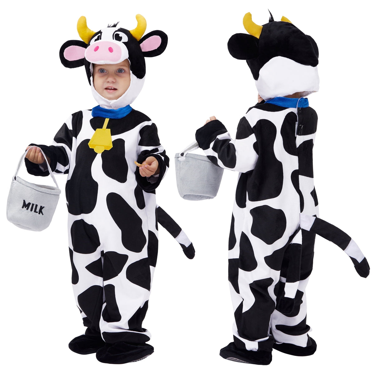 Joyfy Baby Cow Costume with Milking Bucket for Toddler, Kids Halloween Farm Party Dress up Role Playing Cosplay 0-5 Year