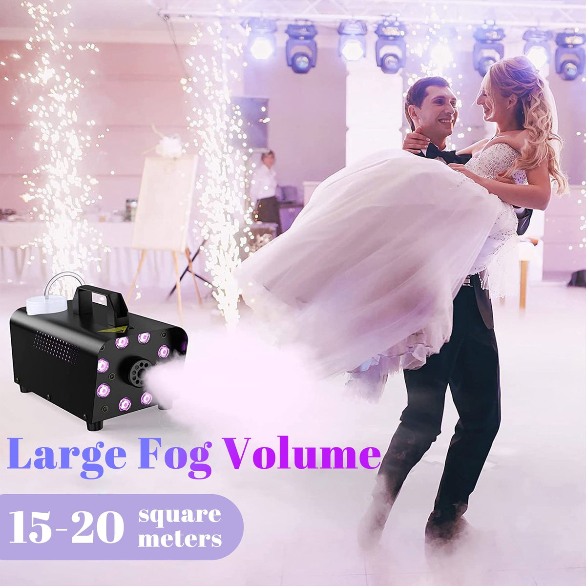 Yexmas 500W Smoke Machine 2000CFM Fog - 13 Colorful LED Lights - Wireless Remote Control - Ideal for Weddings, Halloween