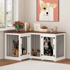 L Shape Corner Dog Crate Furniture For 2 Dogs, 58.7X41.1