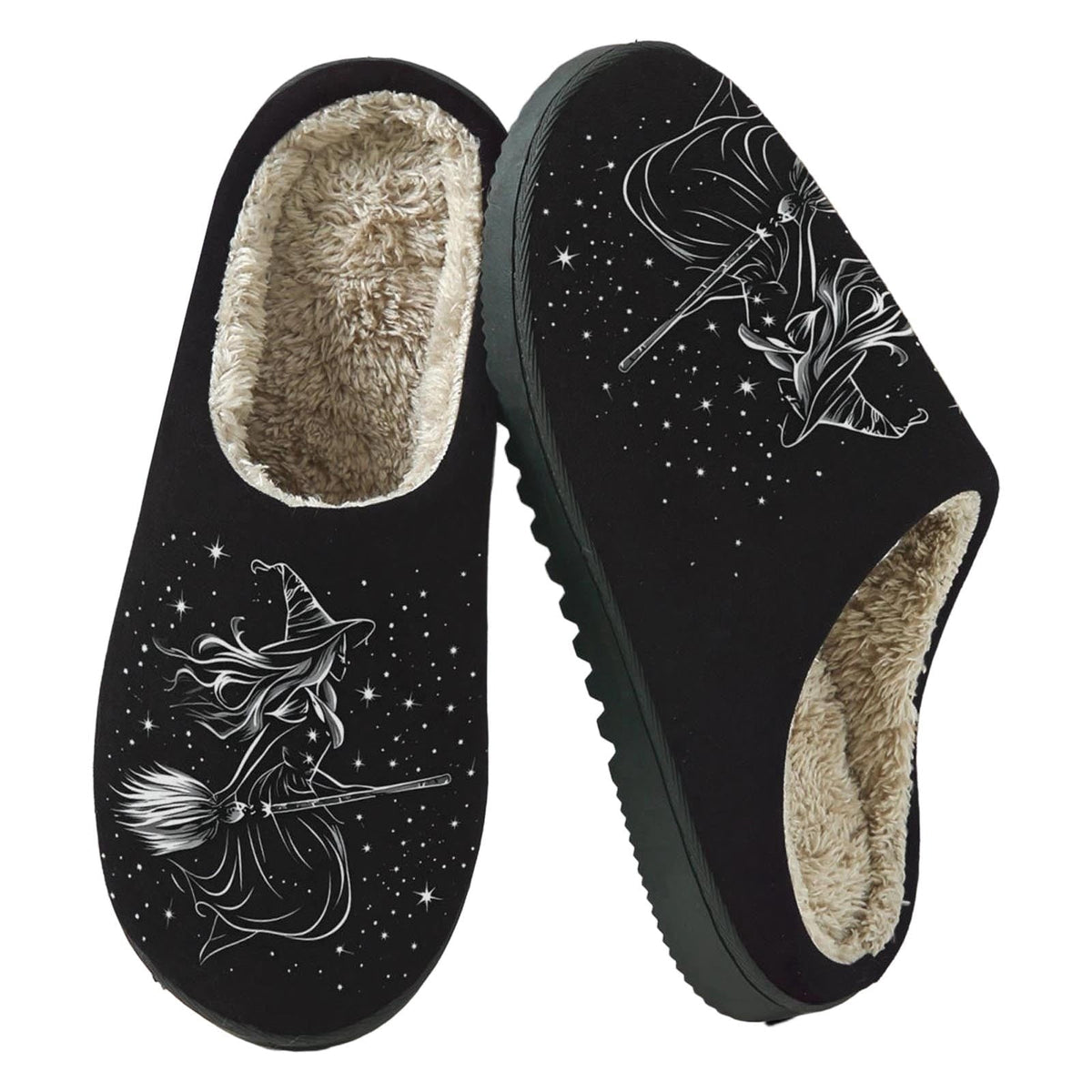 PMVFHDE Halloween Fuzzy Winter Ons Witch Print Flat Indoor Footwear For Home Sole Warm Comfortable Women’s Shoes Black -