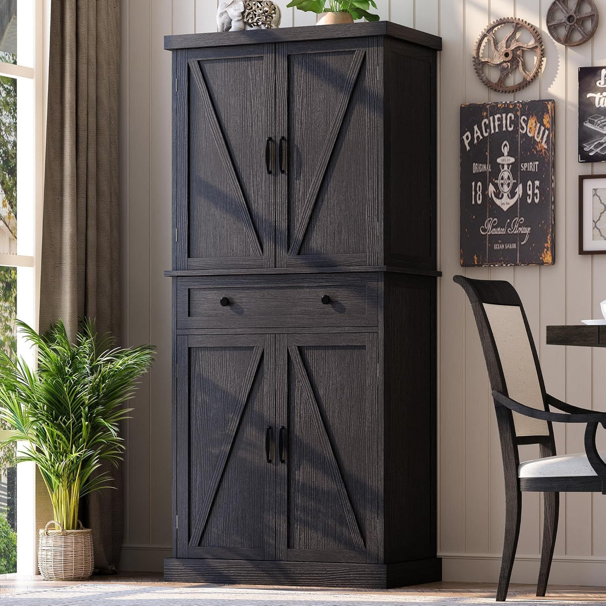 kepptory Pantry Storage Cabinet With Doors, 26 inch W x 16 inch D x 47 inch H, White - vsbcxzbsd