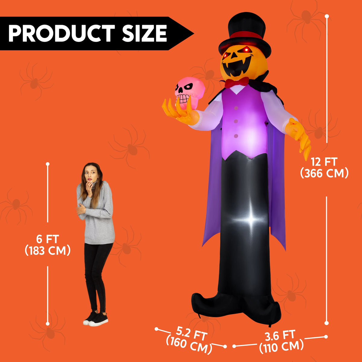 Joyfy 12 ft Giant Halloween Inflatable Pumpkin Ghost Vampire with Skull Decoration with Built-in LEDs, Ghost Halloween D