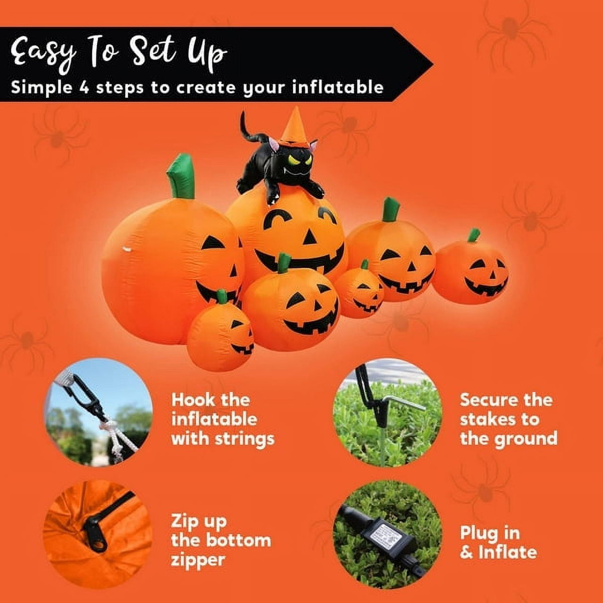 Joyfy 7 ft Halloween Inflatable Long Pumpkin with Witch's Cat Decorations Inflatables with Build-in LEDs, Halloween Deco