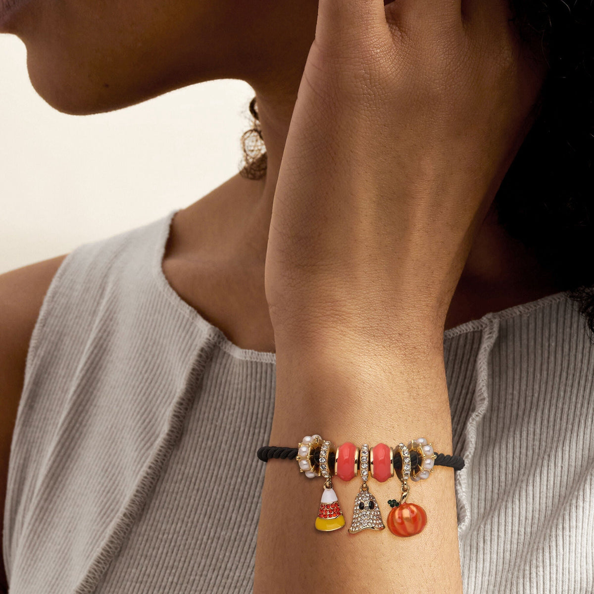 Ross-Simons 14kt Yellow Gold-Plated and Multicolored Enamel Halloween Bead Charm Bracelet With Simulated Gems/Pearls and