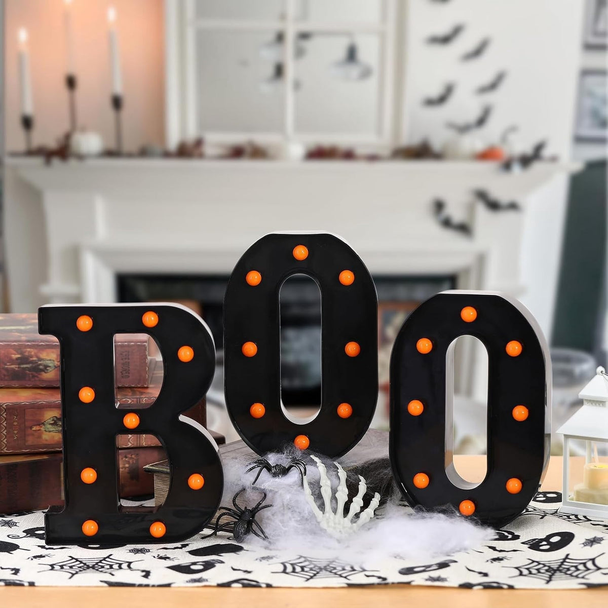TETOU Halloween Decorations Indoor,"BOO" Sign 3 LED Light up Letters for Home Fireplace Room Desk Mantel Table Vintage G