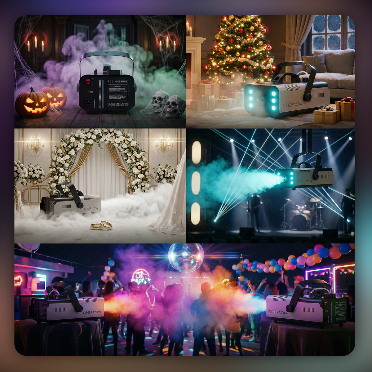 Halloween Fog Machine Smoke Machine 1200W with RGB LED Lights & Remote - Haze Smoke Generator for Halloween, Party, Stag