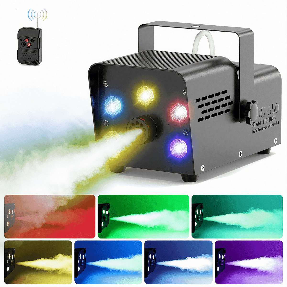 Wondnuga Halloween Fog Machine Smoke Machine 550W 3-in-one RGB Light Beads Smoke Machine Remote Control for Halloween Pa