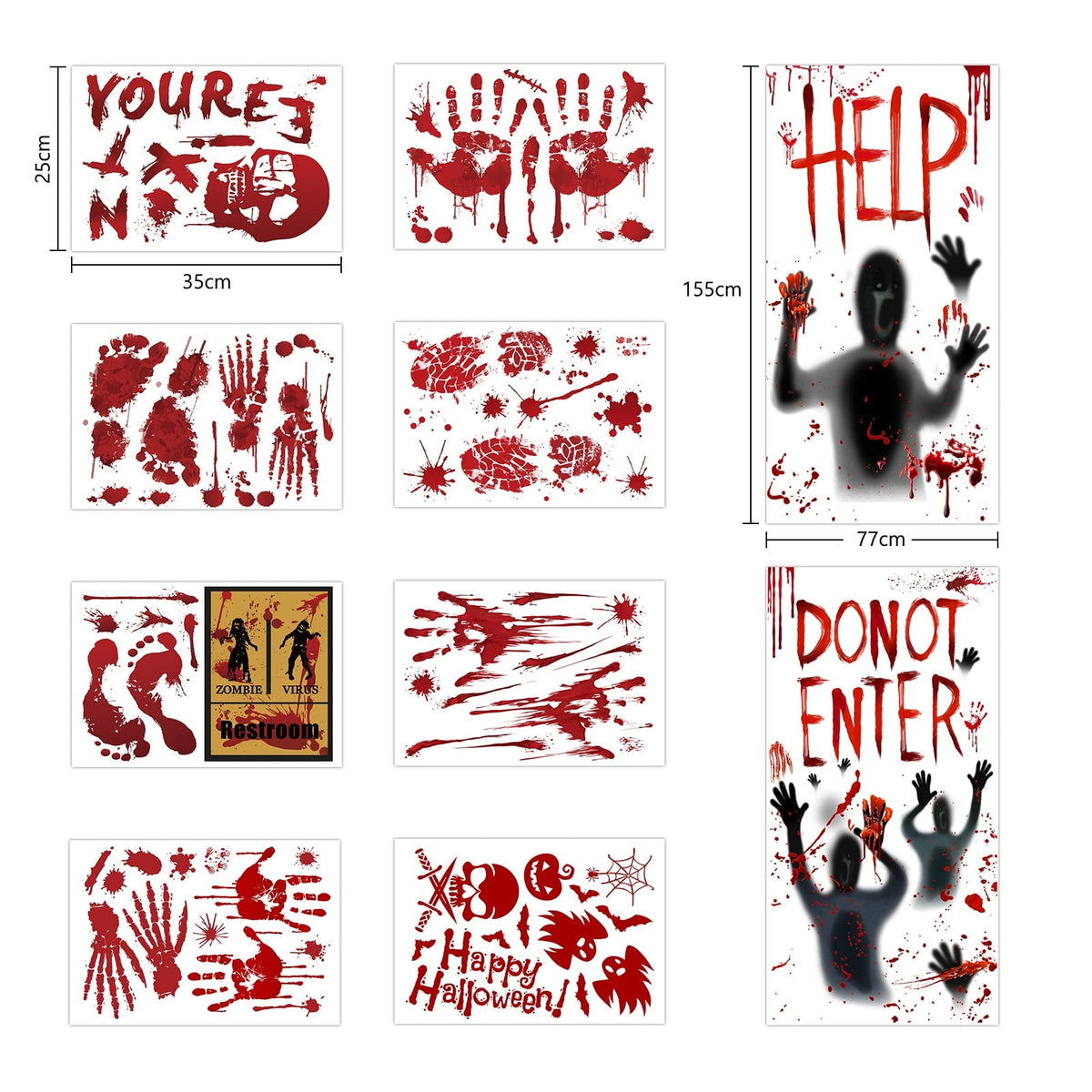 Toodour Halloween Bloody Window Clings Posters, Bloody Handprint Sticker Party Decoration for Haunted House Door Creepy