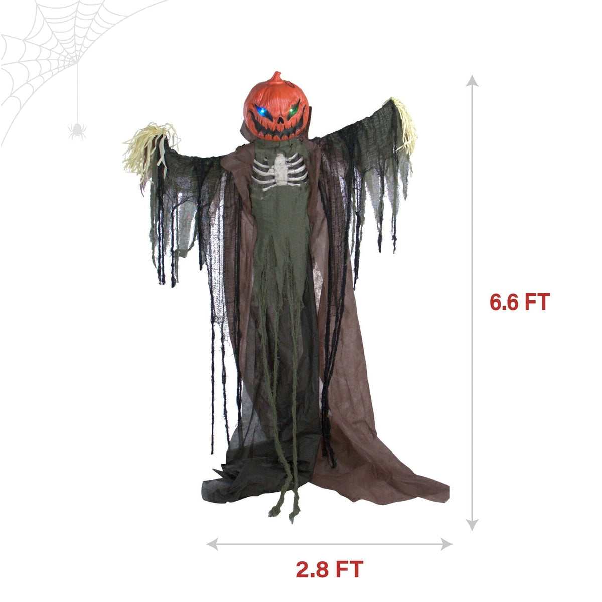 Haunted Hill Farm Life-Size Poseable 6.7-Ft. Pumpkin Scarecrow with Lights and Sound, Indoor or Covered Outdoor Hallowee