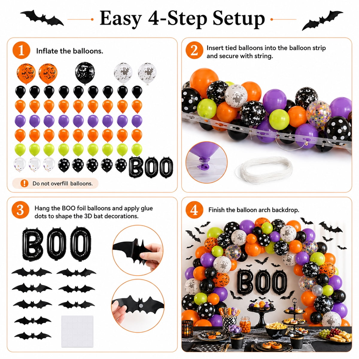 Halloween Balloons, Latex Arch Garland Kit With BOO Foil Confetti Balloons Bat Decoration Set for Halloween Party Decora
