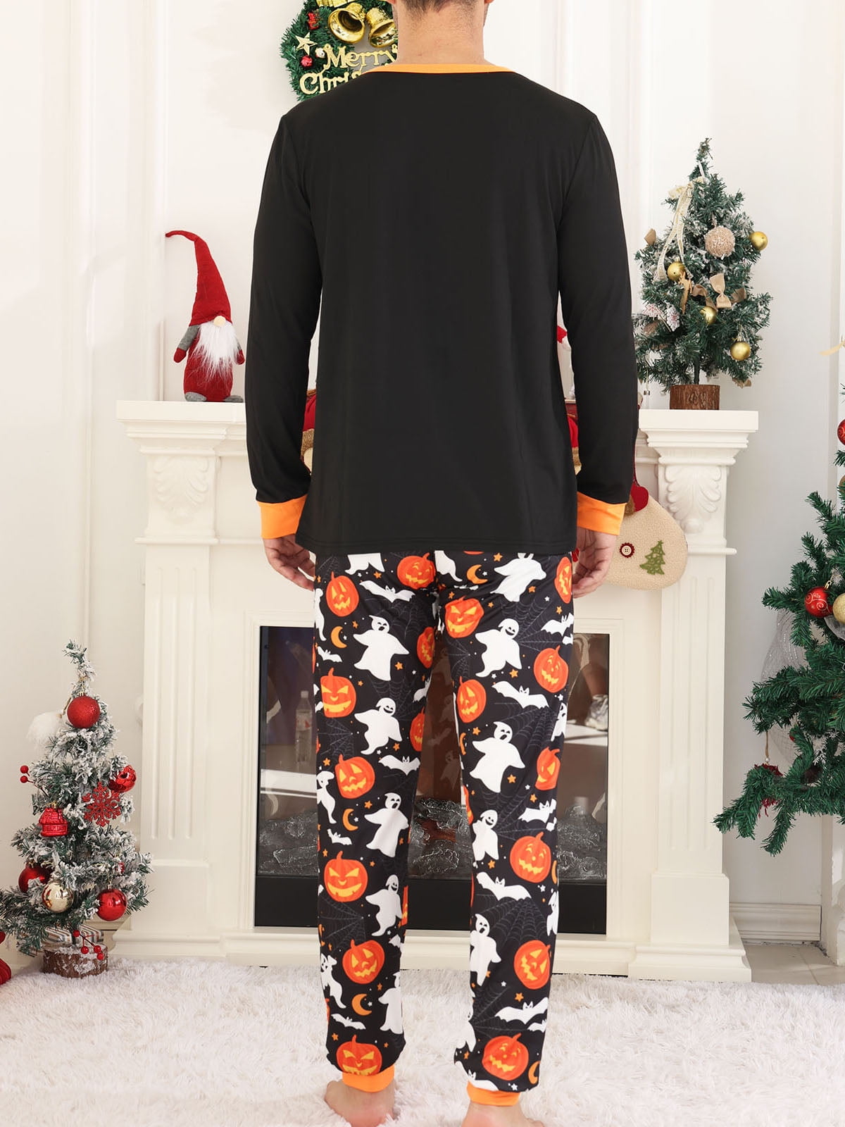 DAKIMOE Halloween Pajamas Family Matching Set Holiday Print Long Sleeve Jammies Loungewear PJs Set Sleepwear Adult Kids