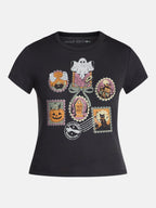 Halloween Stamp Women's Graphic Tee with Short Sleeves, Sizes XXS-XXL