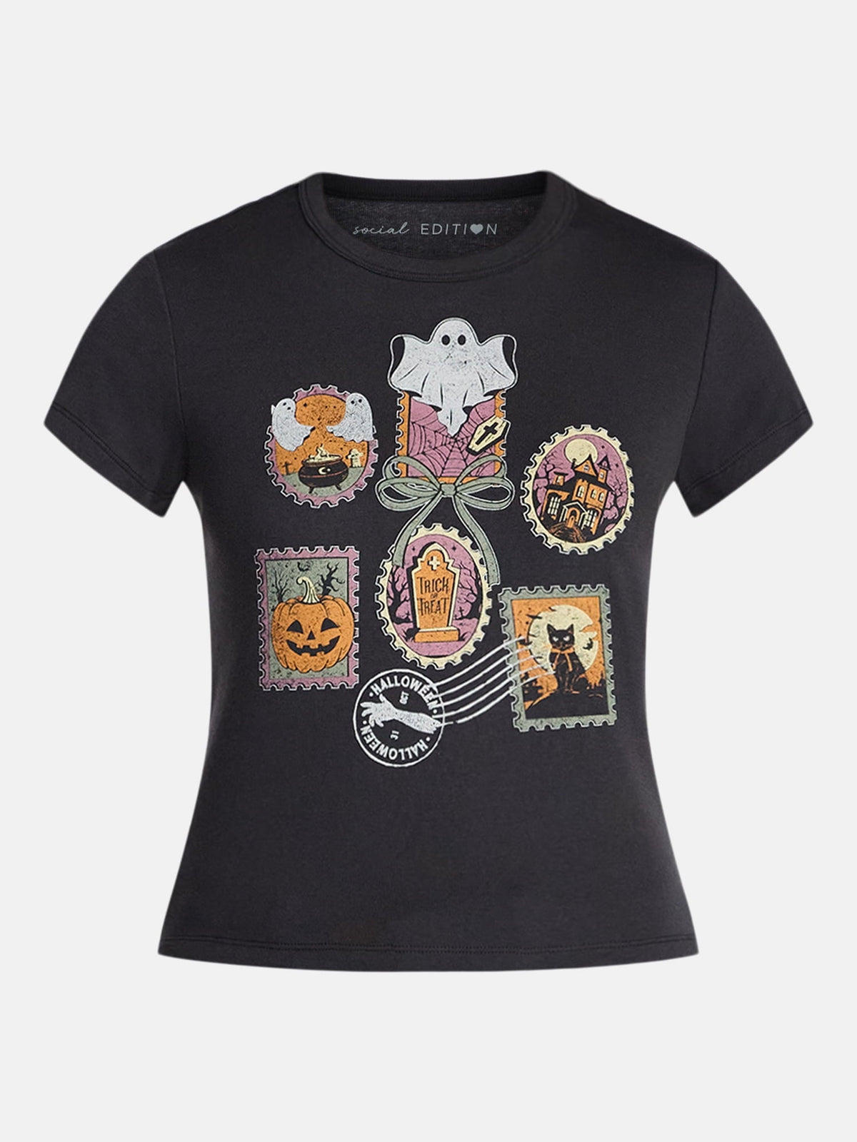 Halloween Stamp Women's Graphic Tee with Short Sleeves, Sizes XXS-XXL