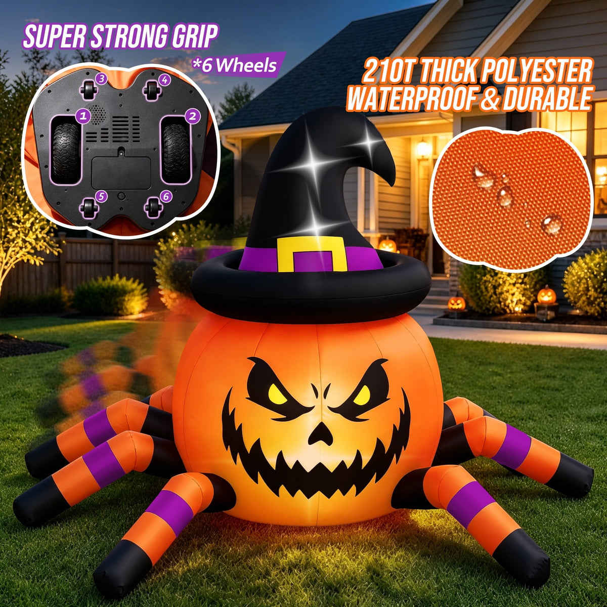 Firstness 2.4GHz Remote Control Car Halloween Inflatable Pumpkin Spider Blow ups Rc Car 360° Rotation, 3 Music and LED L