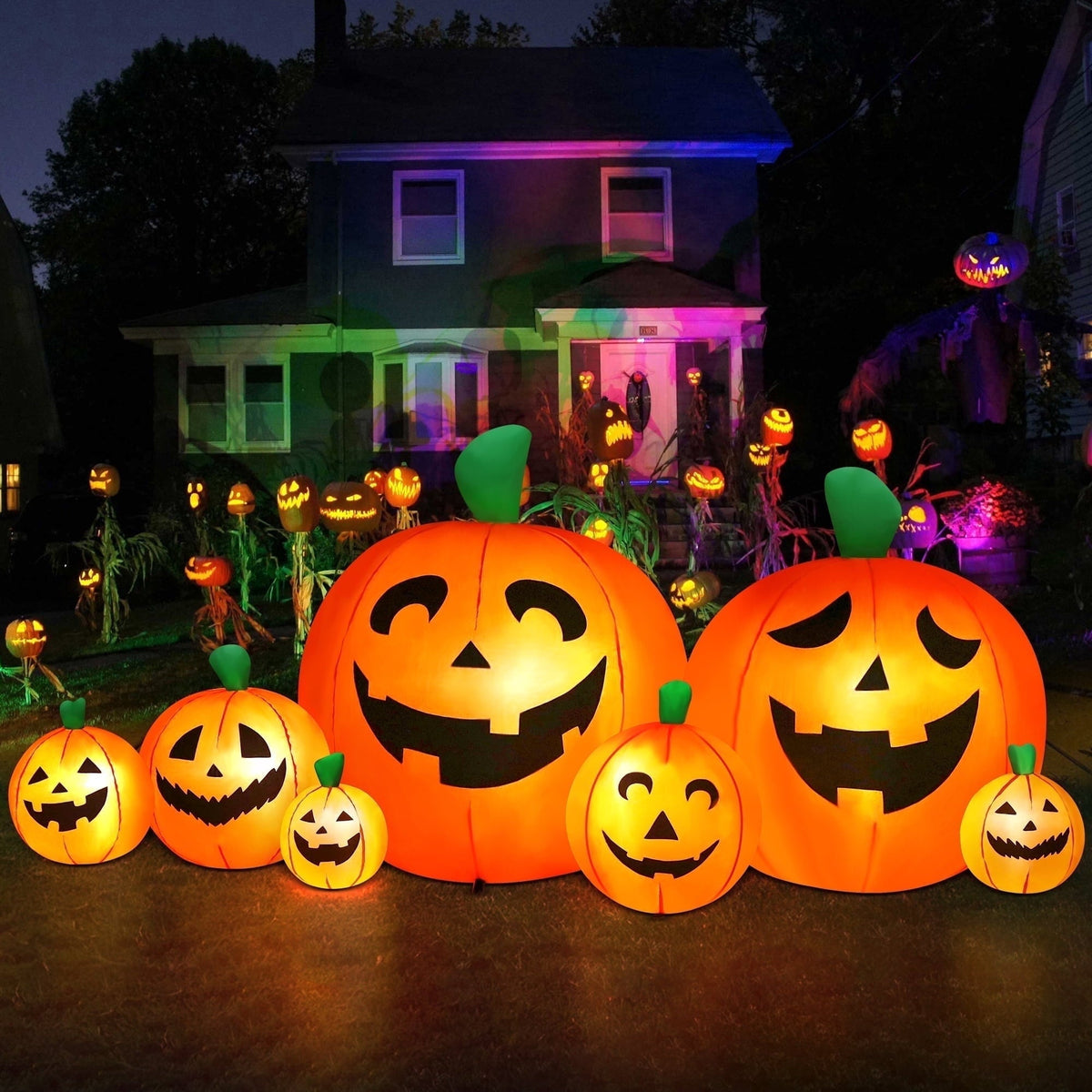 Yexmas 8 FT Halloween Inflatables Pumpkin, 7 Pumpkins Halloween Outdoor Decoration with Built-in LED Lights, Halloween B