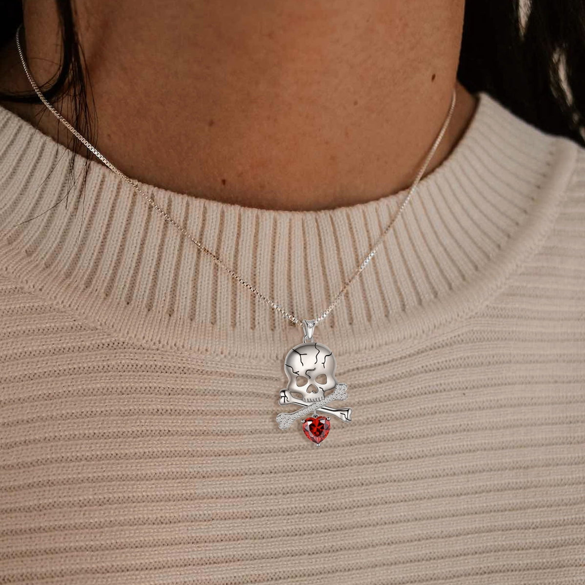 Beautlace 925 Sterling Silver Skull Jewelry Set, Halloween Skeleton Skull Pendant Necklace/Drop Dangle Earrings Gothic V
