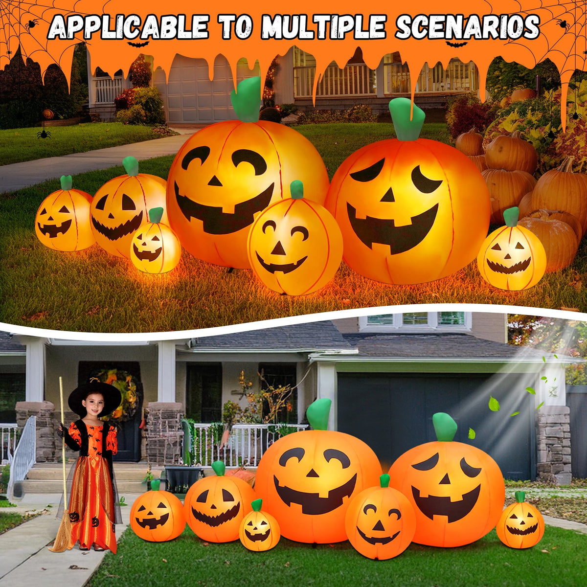 Yexmas 8 FT Halloween Inflatables Pumpkin, 7 Pumpkins Halloween Outdoor Decoration with Built-in LED Lights, Halloween B