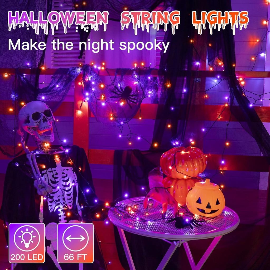 66FT 200 LED Halloween Lights, Halloween Lights Outdoor with 8 Lighting Modes, Waterproof Halloween String Lights for Ch